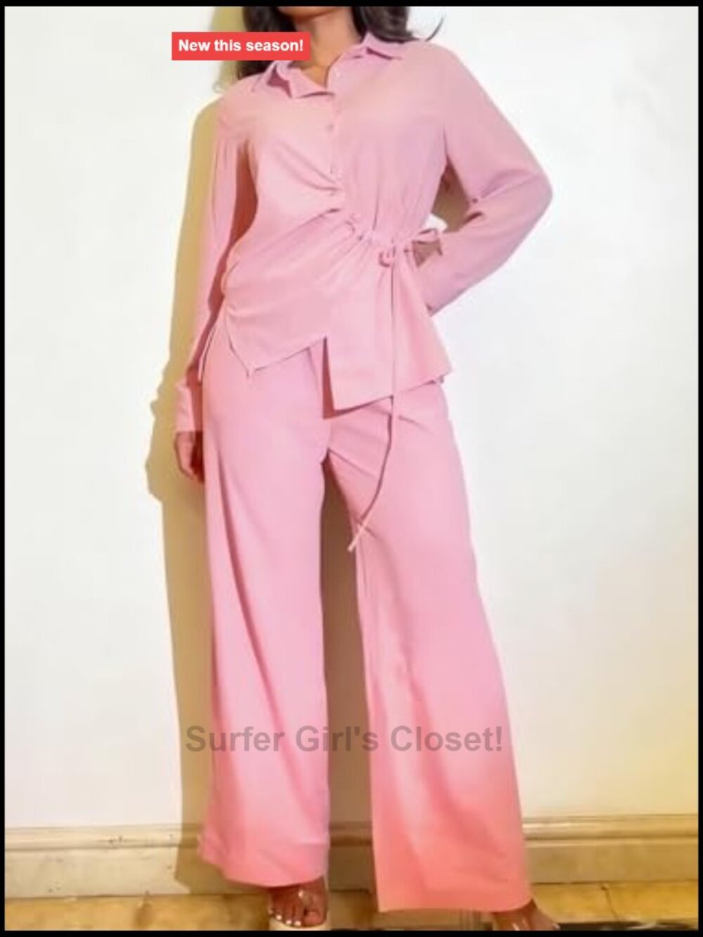 Button Down Shirt and Wide Leg Pants Matching Set 2 Piece Outfit - Picture 4 of 7